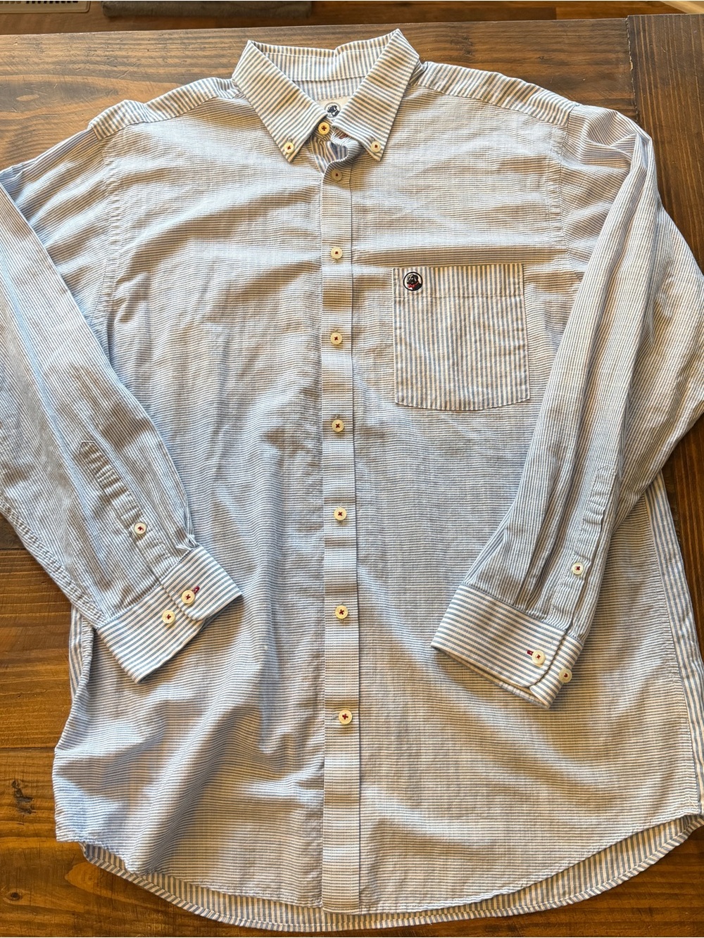 Southern Proper Blue & White Pinstripe Button-Down Shirt with Chest Pocket